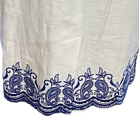 Talbots Cream Linen Sheath Dress with Round Neck and Beautiful Blue Embroidery - Picture 8 of 11